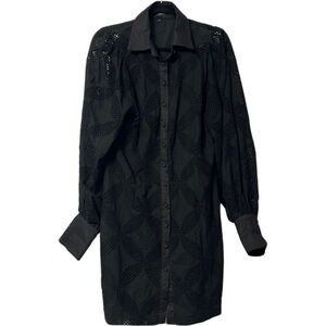 Louise James Black Eyelet Shirt Dress with Blouson Sleeves Size L